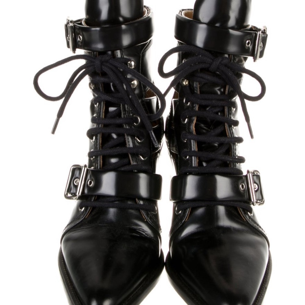 Chloe Black Combat Moto Boots with Lace-Up Design